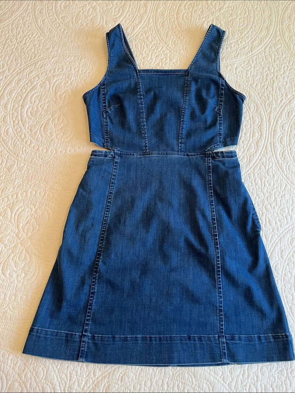 Madewell Denim Dress Cut Outs Sleeveless Women’s 6 Blue Pockets Coastal Cowgirl - Picture 11 of 17